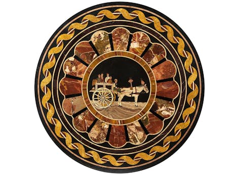 Pietra dura-Platte mit Pferdekarren